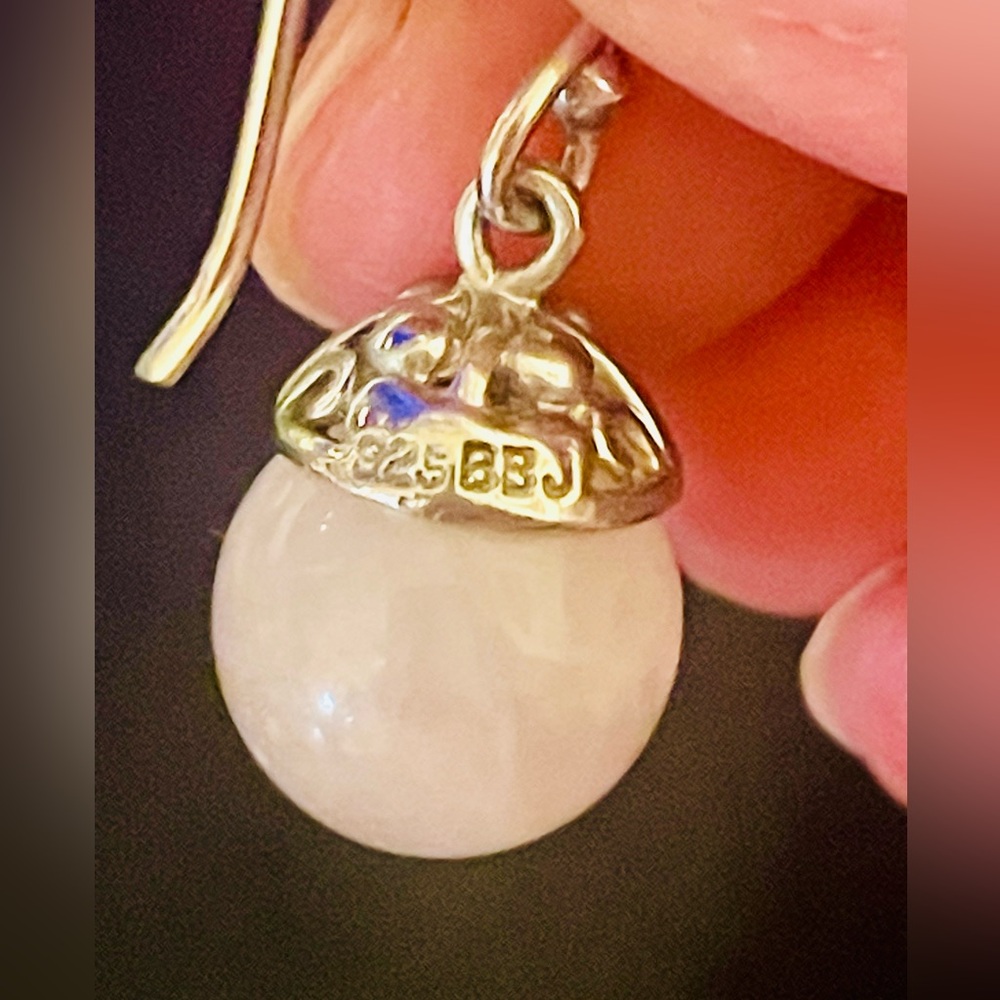 Elegant Sterling Silver and Pale Rose Quartz Drop Earrings - Picture 8 of 9